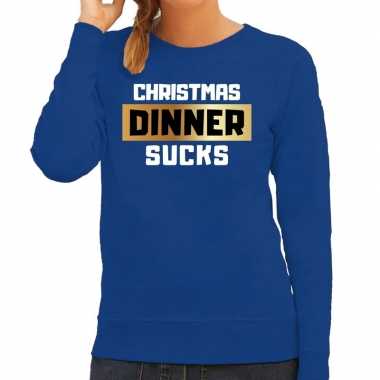 Goedkope blauwe foute kersttrui / sweater christmas dinner / kerstdiner sucks voor dames