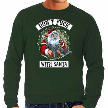 Goedkope foute kersttrui / outfit dont fuck with santa groen voor heren