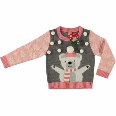 Goedkope grijze kerstmis trui ijsbeer voor meisjes maat 152/164