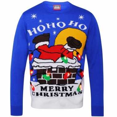 Goedkope kerstmis trui blauw met licht voor dames en heren
