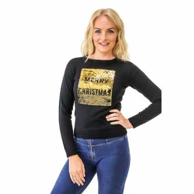 Goedkope kersttrui pailletten dames merry christmas/happy new year