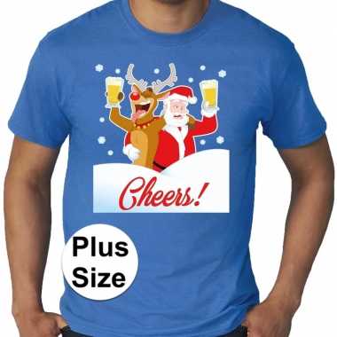 Goedkope plus size blauw fout kerst t trui dronken kerstman / rudolf