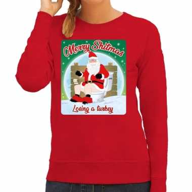 Goedkope rode foute kersttrui / sweater merry shitmas losing a turkey voor dames