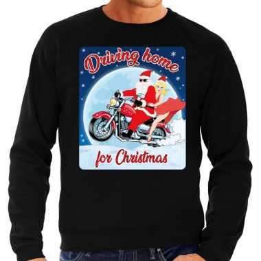 Goedkope zwarte foute kersttrui / sweater driving home for christmas voor motorfans voor heren