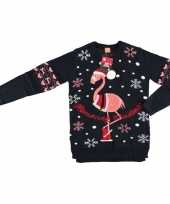 Goedkope donkerblauwe kerstmis trui flamingo voor dames