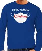 Goedkope grote maten merry corona christmas foute kersttrui outfit blauw voor heren