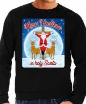 Goedkope zwarte foute kersttrui sweater now i believe in holy santa voor heren